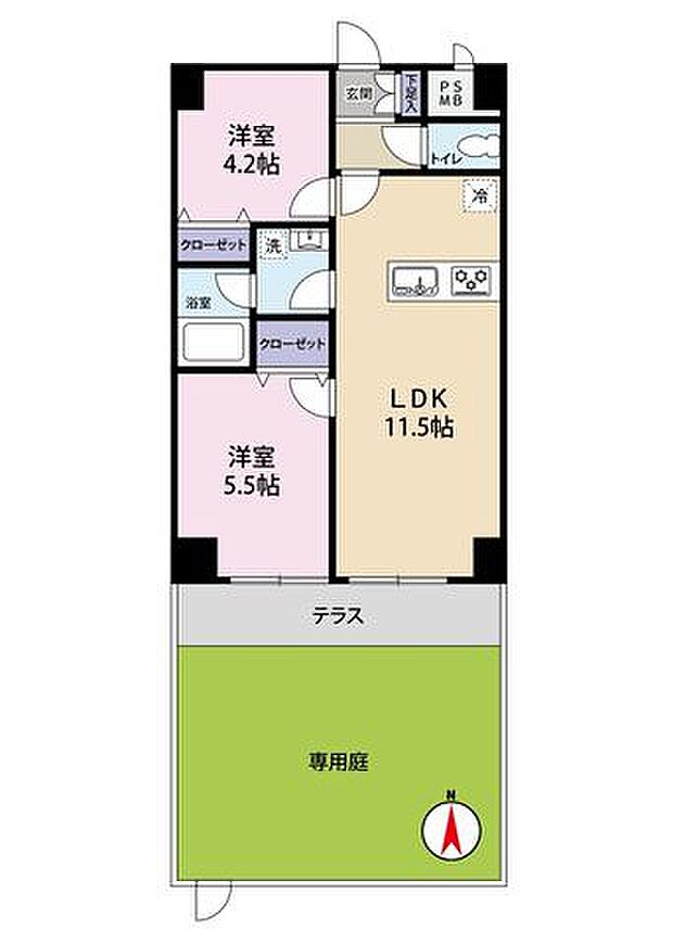 白鳥弐番館ダイヤモンドマンション(2LDK) 1階の間取り図