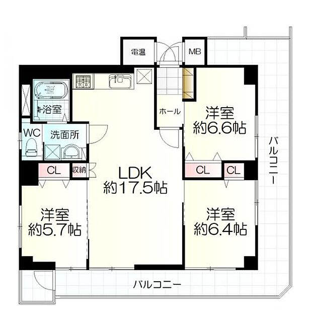 グリーンコーポ二日町(3LDK) 10階の間取り図