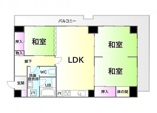 ロイヤルマンション二十人町(3LDK) 3階の間取り図