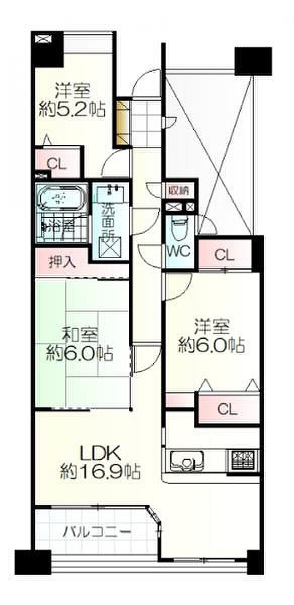 五橋パーク・ホームズ仙台中央ガーデンコート(3LDK) 2階の内観