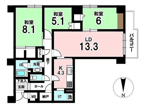 幌平橋パークマンション(3LDK) 13階の内観