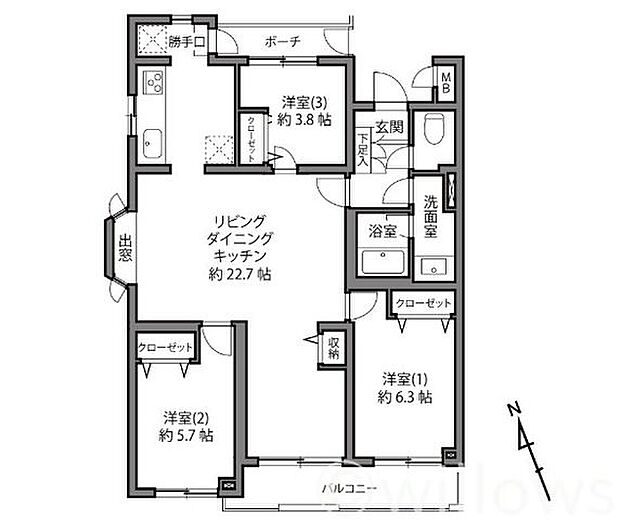 クレードル二子玉川園(3LDK) 4階の間取り図