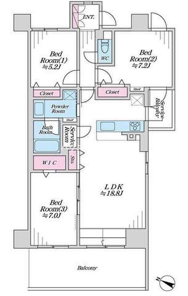 リーセントヒルズステーションフロントH棟(3LDK) 10階の間取り図