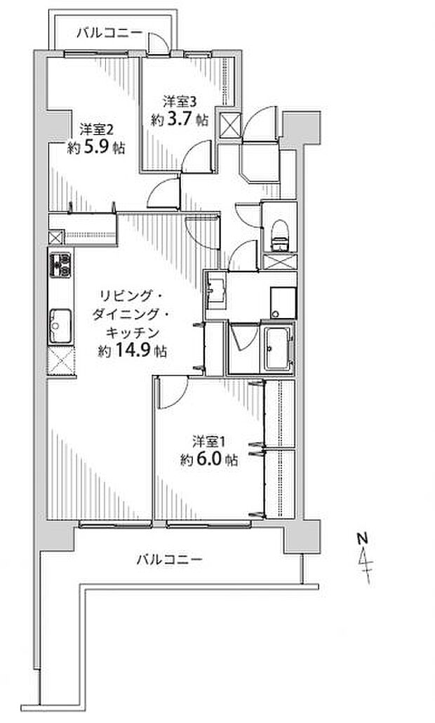 宝・露橋ハイツ(3LDK) 2階の間取り図