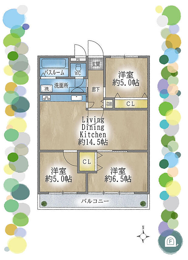 豊中緑丘パークマンション(3LDK) 2階の間取り図