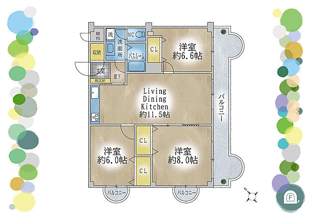 豊中ロイヤルマンション(3LDK) 9階の間取り図