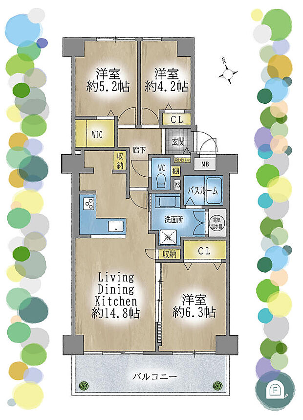 日興豊中緑丘スカイマンション(3LDK) 3階の間取り図