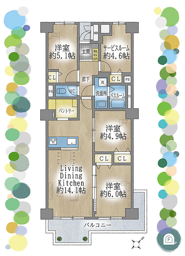 日商岩井第１１緑地公園マンション(3SLDK) 9階の間取り図