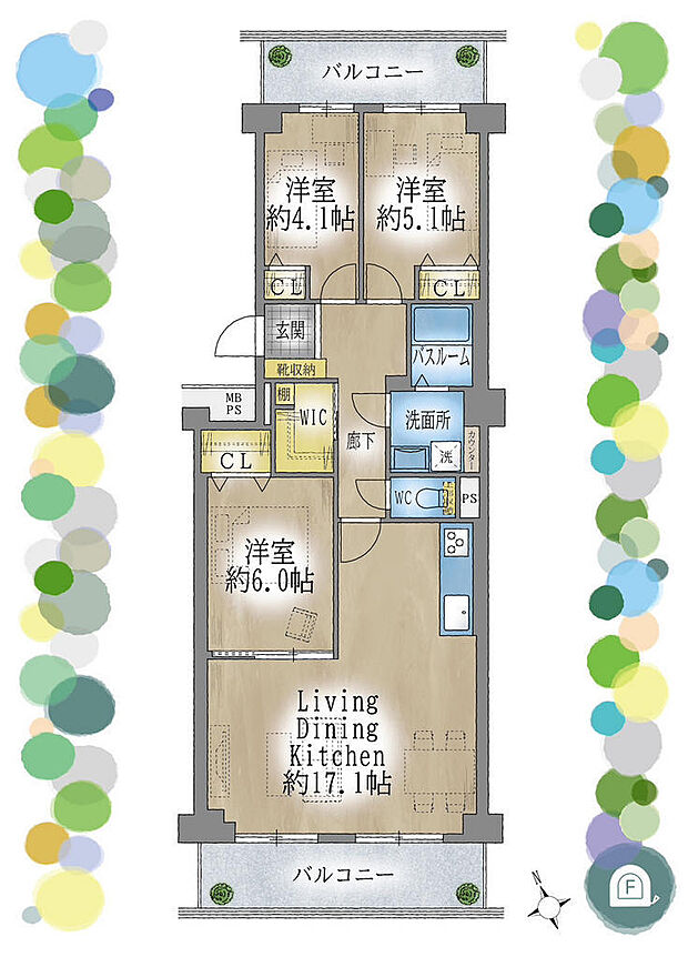 日商岩井千里桃山台マンション(3LDK) 6階の間取り図