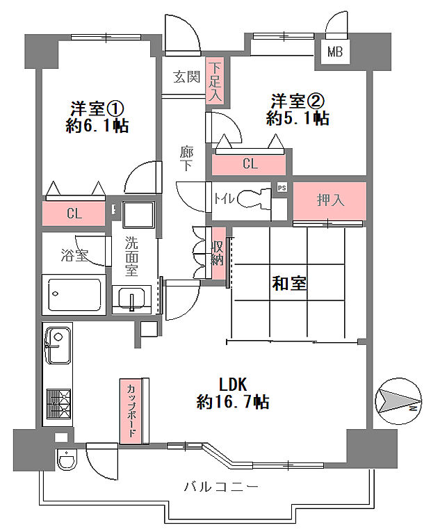 アズリルシャンティ(3LDK) 2階/304の間取り図
