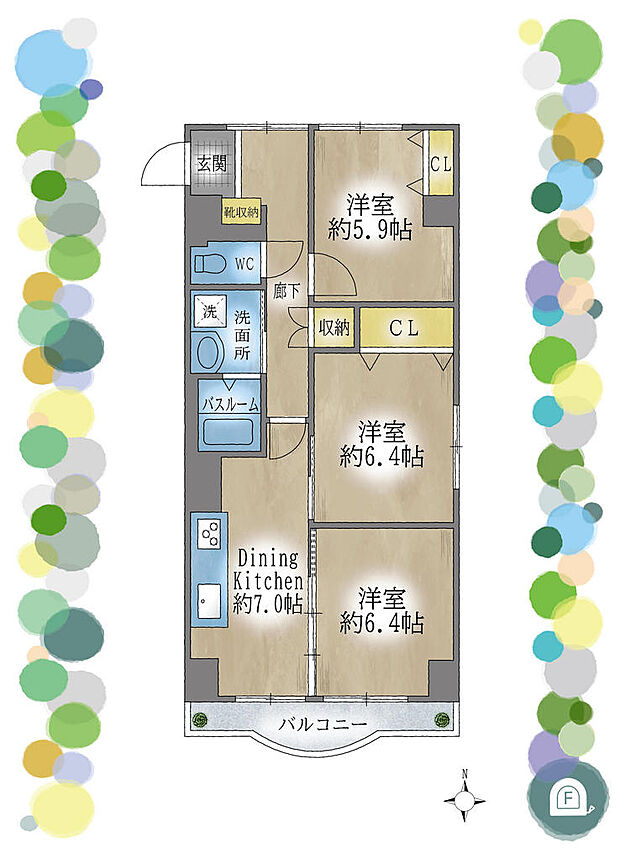 チサンマンション第２江坂(3DK) 6階の間取り図