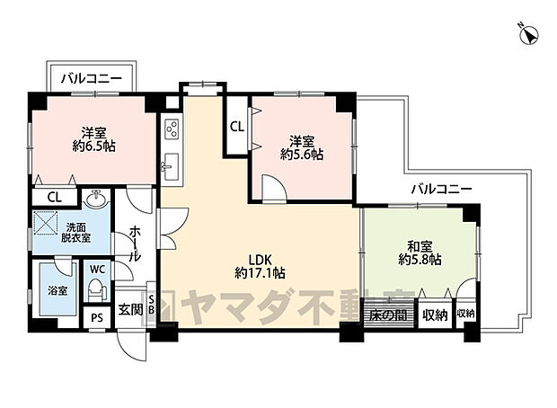 グランピア南福岡(3LDK) 3階の間取り図