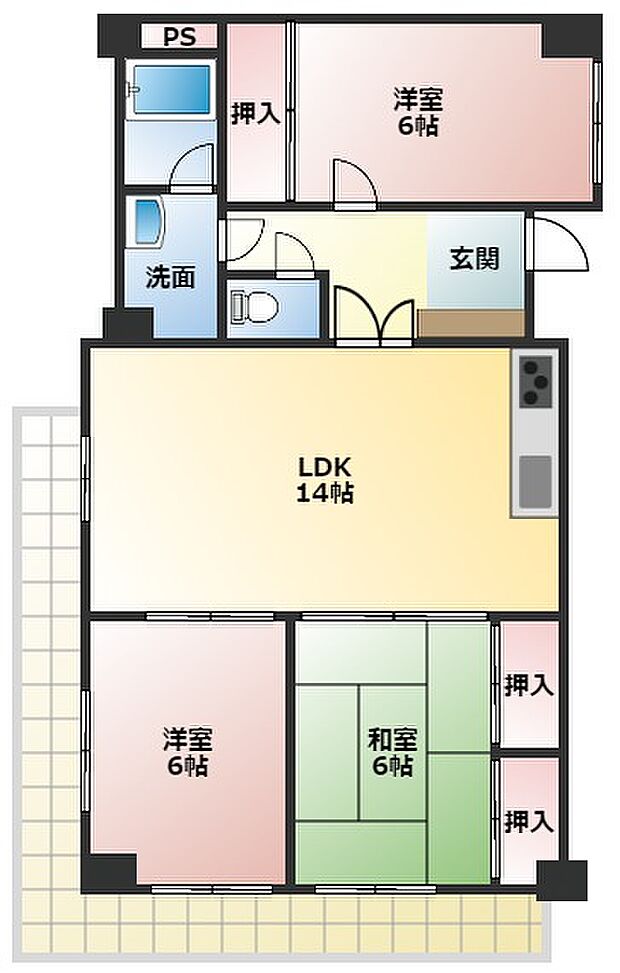 健軍サンシャイン(3LDK) 7階/702の間取り図