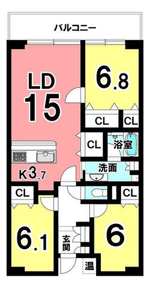 ピュアライフ弥生I(3LDK) 2階の間取り図