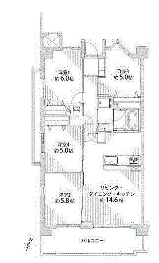 セザール枚方公園(4LDK) 3階/-の間取り図