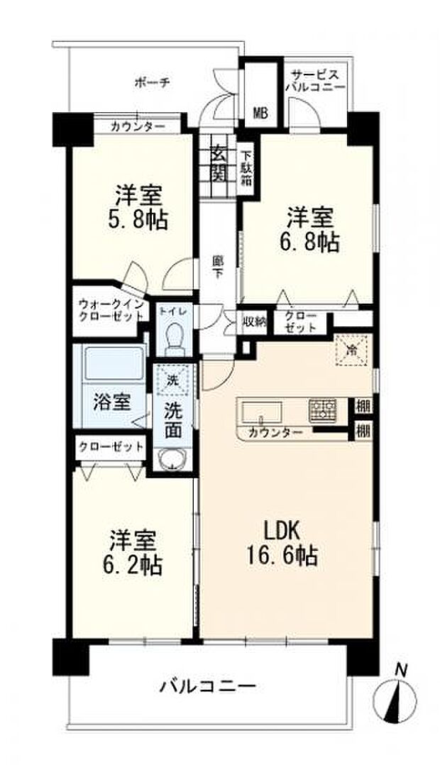 アークプラザ希望が丘(3LDK) 4階の間取り図