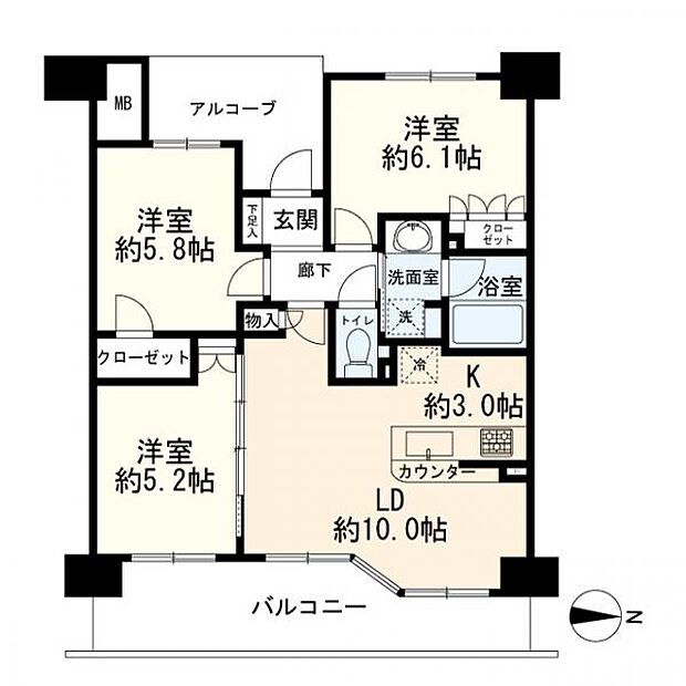 デイパーク横濱綱島(3LDK) 6階の間取り図