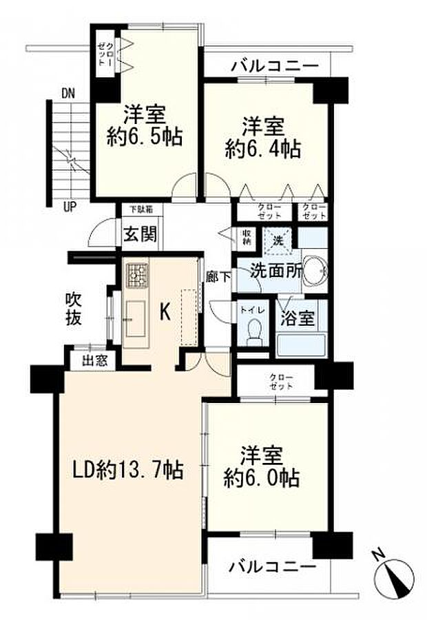 日吉ロイヤルマンション(3LDK) 8階の間取り図