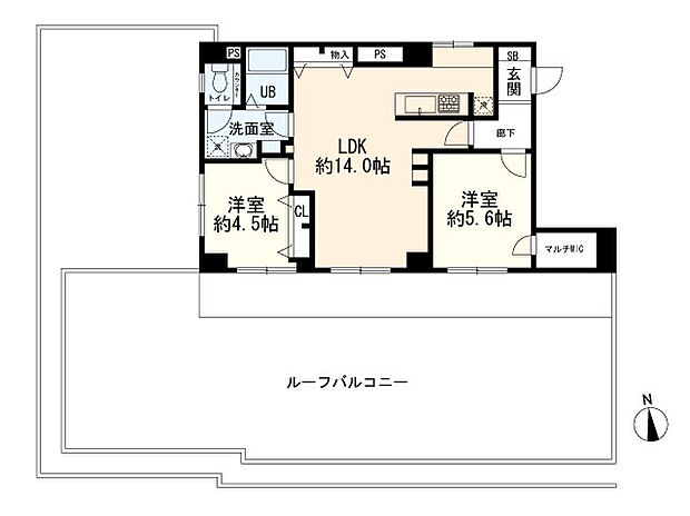 シャンボール妙蓮寺(2LDK) 4階の間取り図