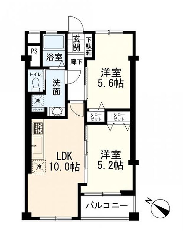 大倉山第二コーポラス(2LDK) 5階の間取り図