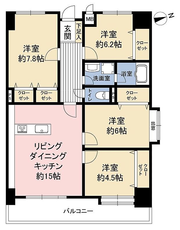 筑紫野スカイマンション(4LDK) 1階の間取り図