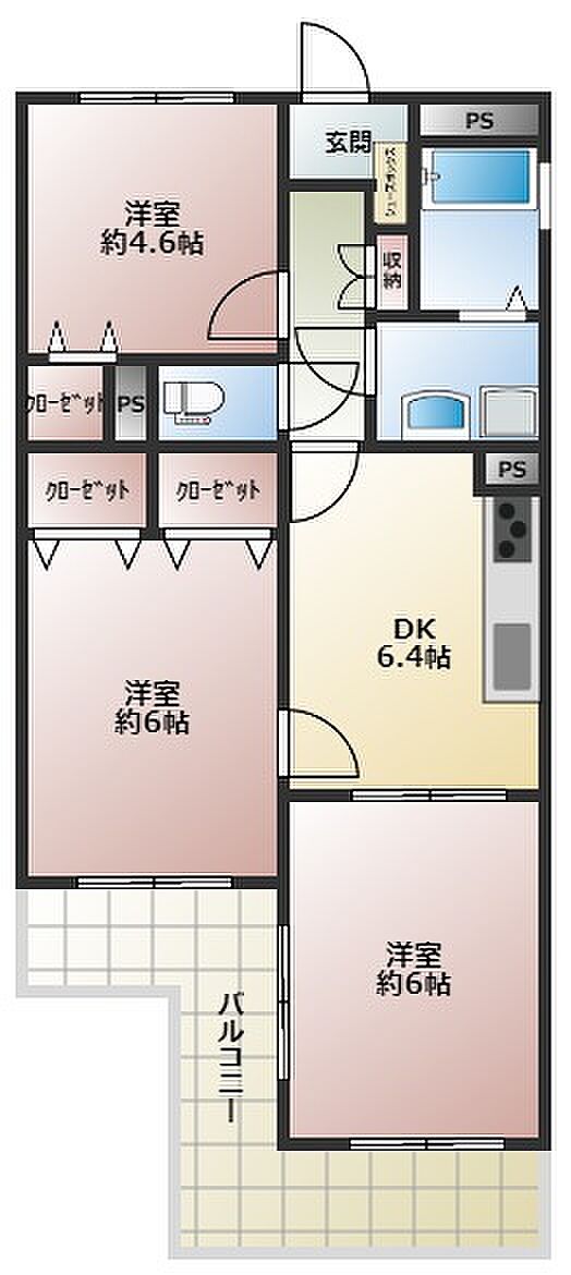 ネオハイツ新室見(3DK) 2階の間取り図