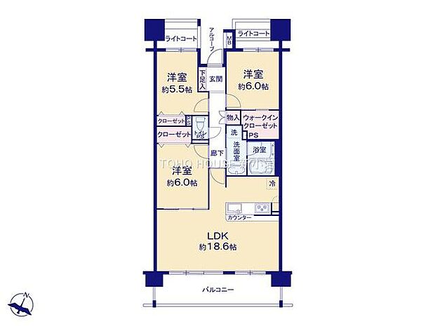 クレストフォルム浦安グランステージ(3LDK) 6階の間取り図
