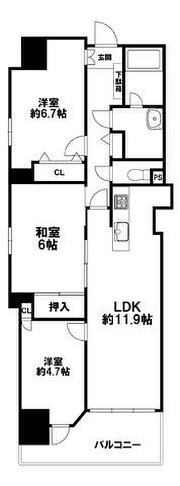 アズックヒル尼崎(3LDK) 9階の間取り図
