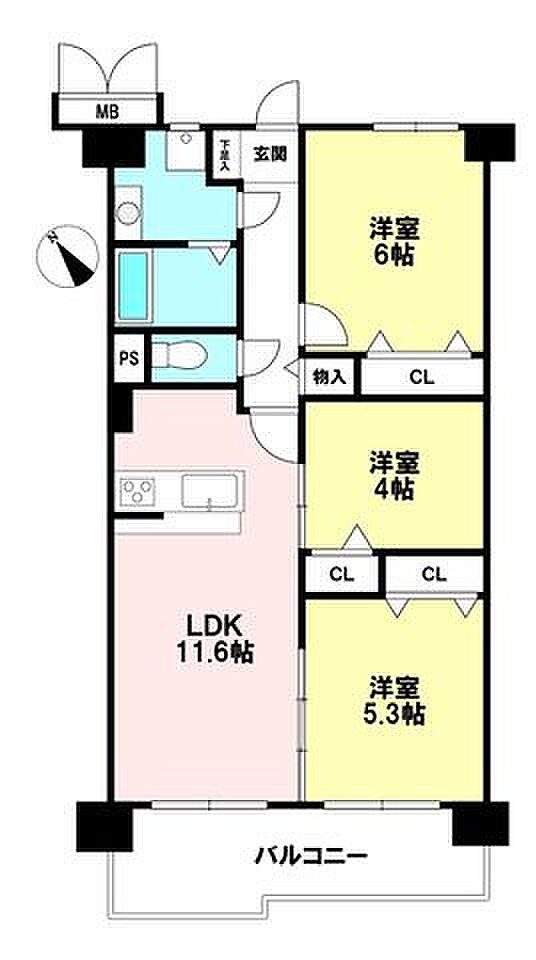 スイートピアオーケー九条(3LDK) 2階の間取り図
