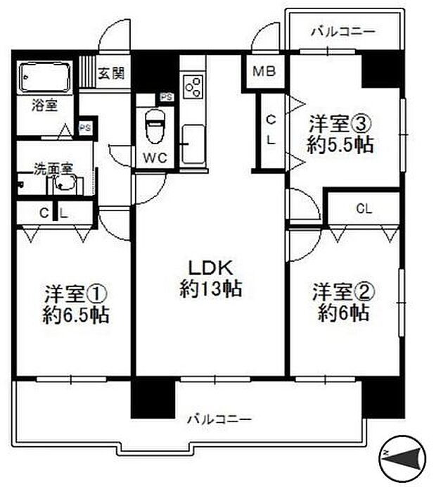 パルシオ福島(3LDK) 8階の間取り図