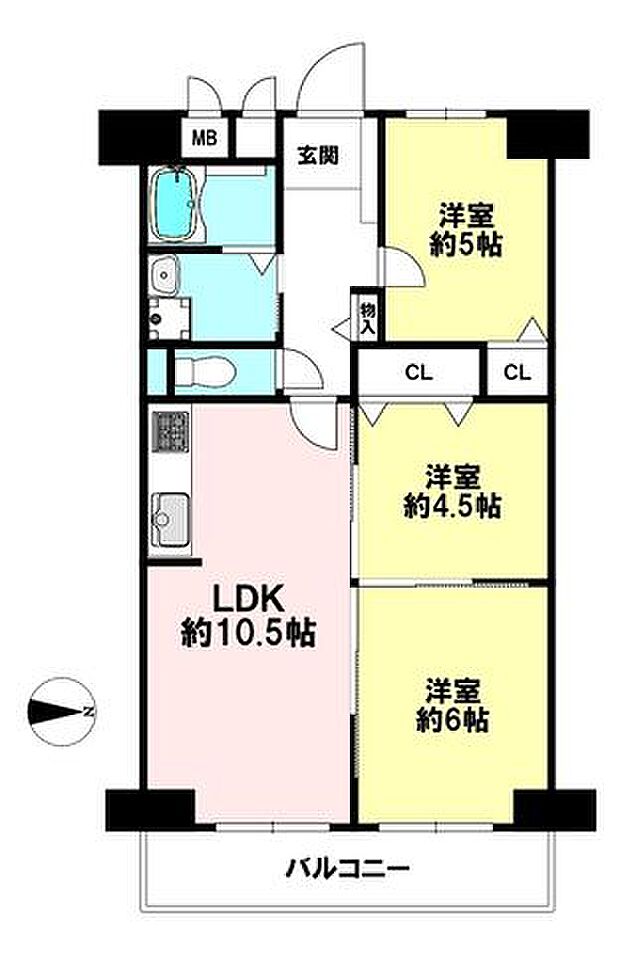 三晃グリーンマンション難波(3LDK) 10階の間取り図
