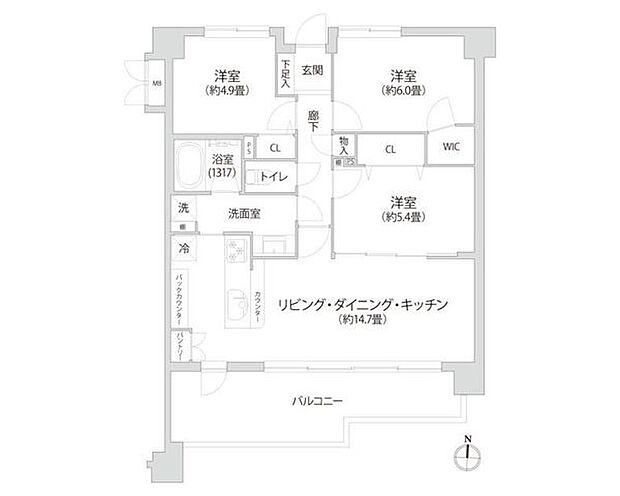 サンクレイドル竹ノ塚パラディナーレ(3LDK) 2階の間取り図