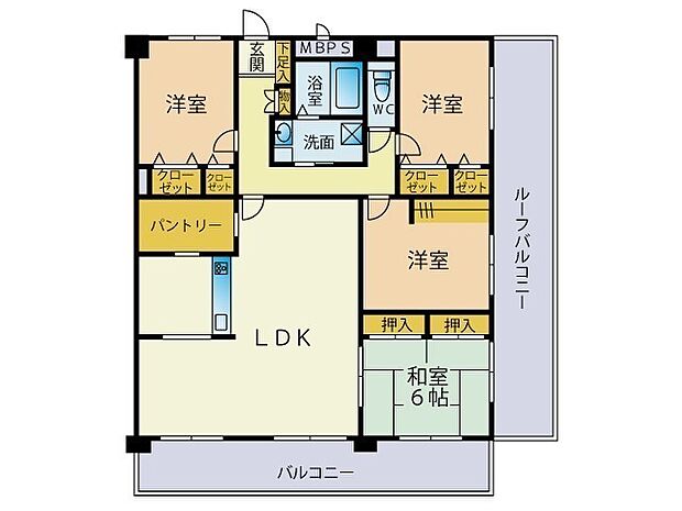 ビブレマンション健軍東(4LDK) 6階の間取り図