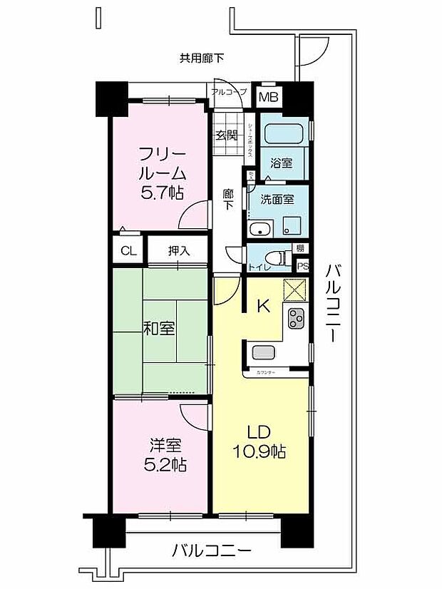 グランプレステージ加古川II(3LDK) 9階/911号室の間取り図