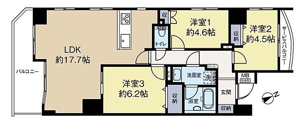ナイスアーバン川崎(3LDK) 2階の間取り図