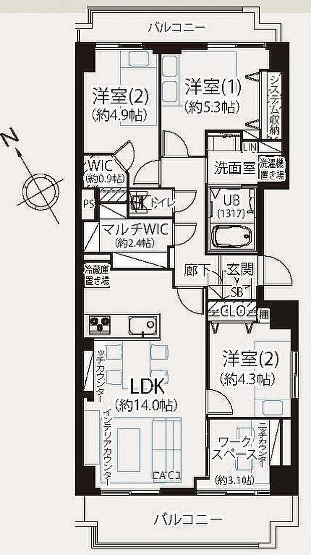 アークガーデンひびきの街四番館(3LDK) 8階の間取り図