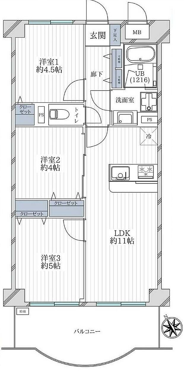 ライオンズマンション三ツ沢公園(3LDK) 4階の間取り図