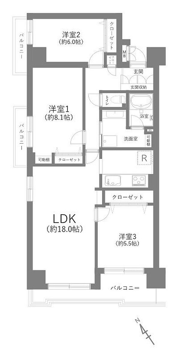 コスモ綱島ヴィルマージュ(3LDK) 5階の間取り図