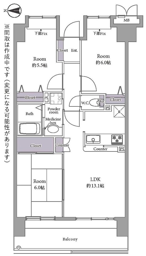 エクセルダイア鶴見(3LDK) 5階の間取り図