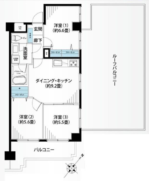 ＮＩＣアーバンハイム南太田(3DK) 5階の間取り図