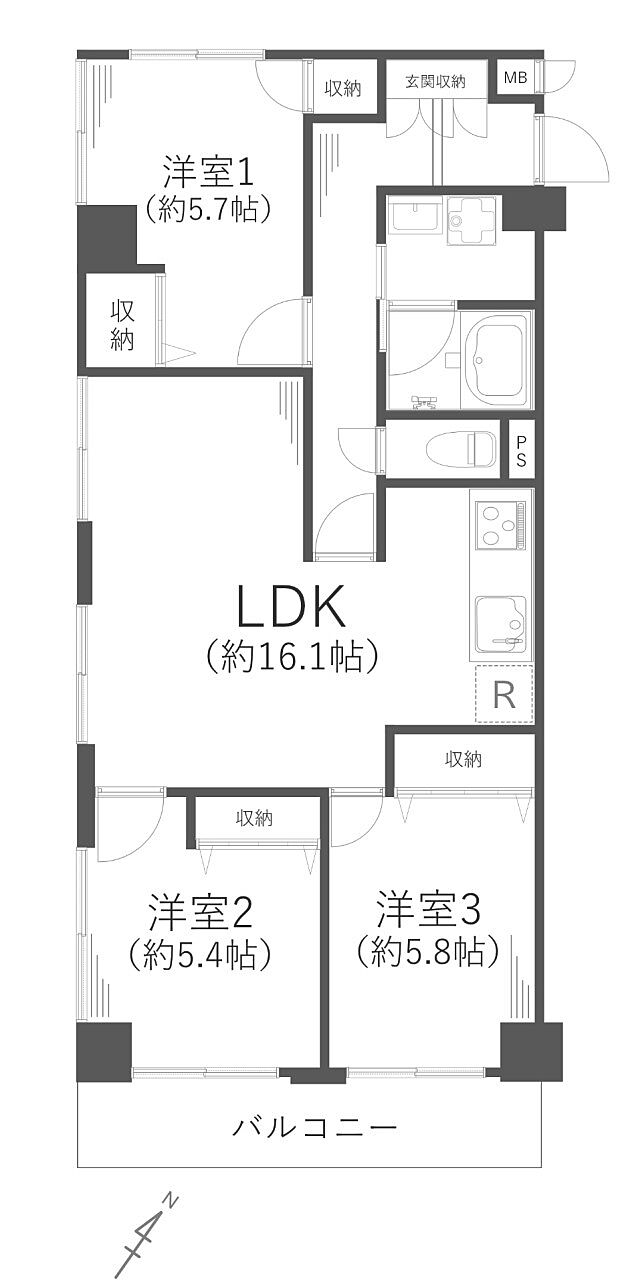 エンゼルハイム戸塚(3LDK) 6階の間取り図