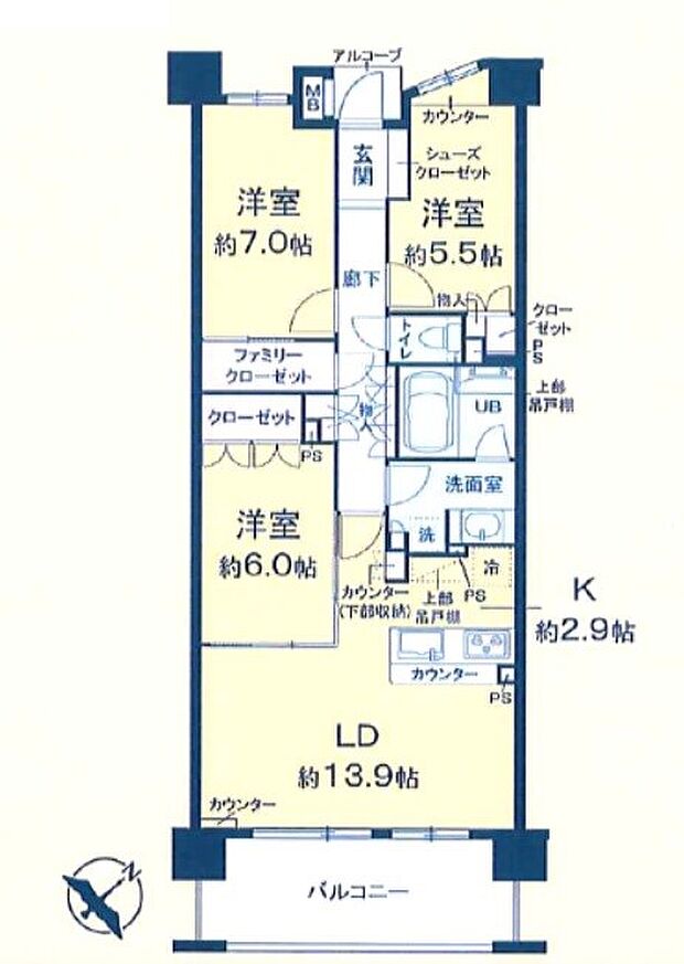 ライフレビュー川崎グリーンプレイス(3LDK) 5階の間取り図