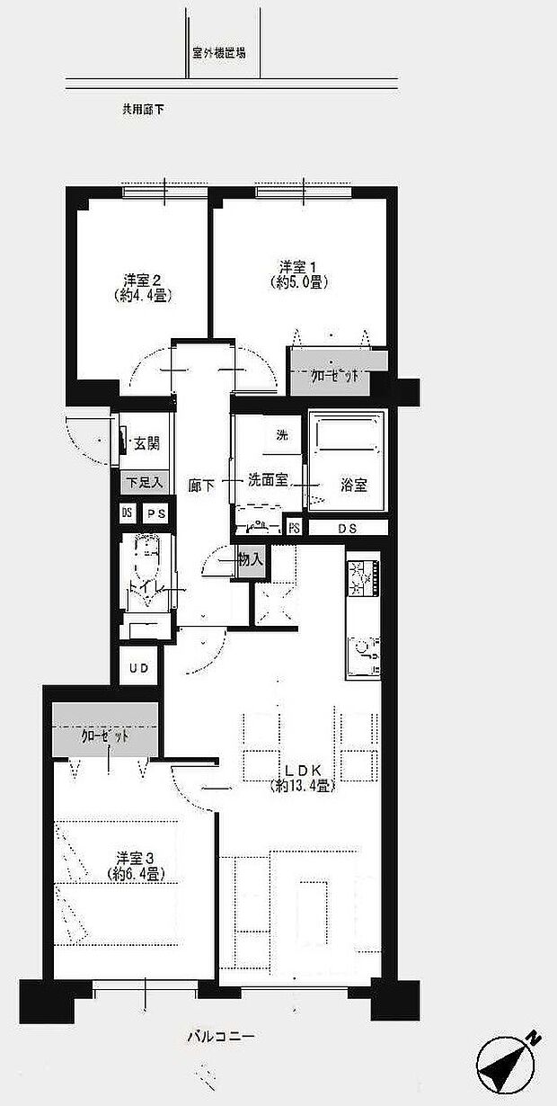 パークハイツ百合ヶ丘(3LDK) 6階の間取り図