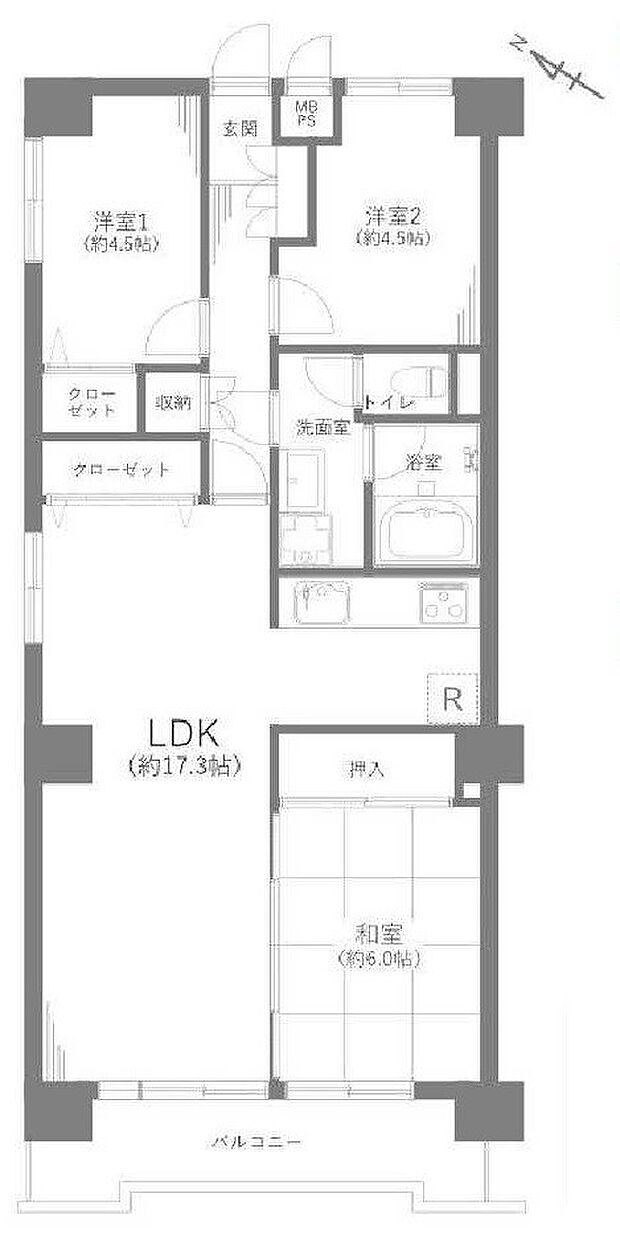 金沢八景グリーンハイツＡ棟(3LDK) 5階の間取り図