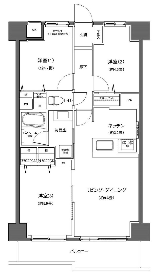 ライオンズマンション鶴見本町通り(3LDK) 7階の間取り図