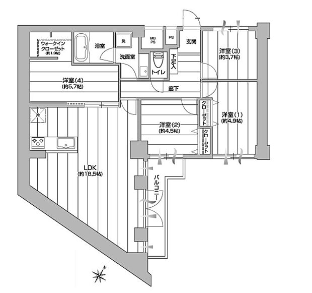 キャニオンマンション溝の口(4LDK) 7階の間取り図