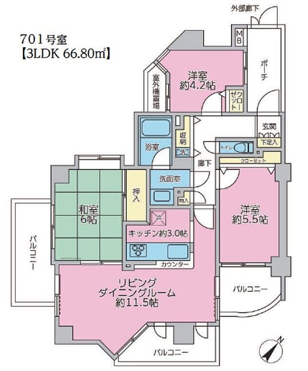 エクラン大師公園(3LDK) 7階の間取り図