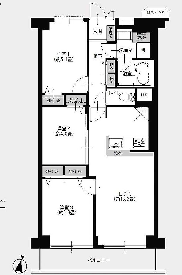 川崎セントラルコーポ(3LDK) 4階の間取り図