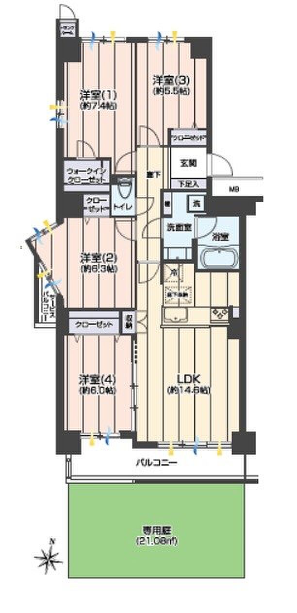 グランガーデン東戸塚(4LDK) 1階の間取り図