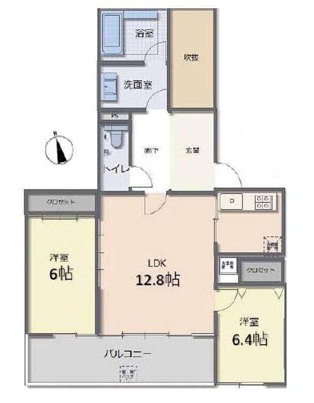 東戸塚ガーデニアイーストヒルズ(2LDK) 3階の間取り図